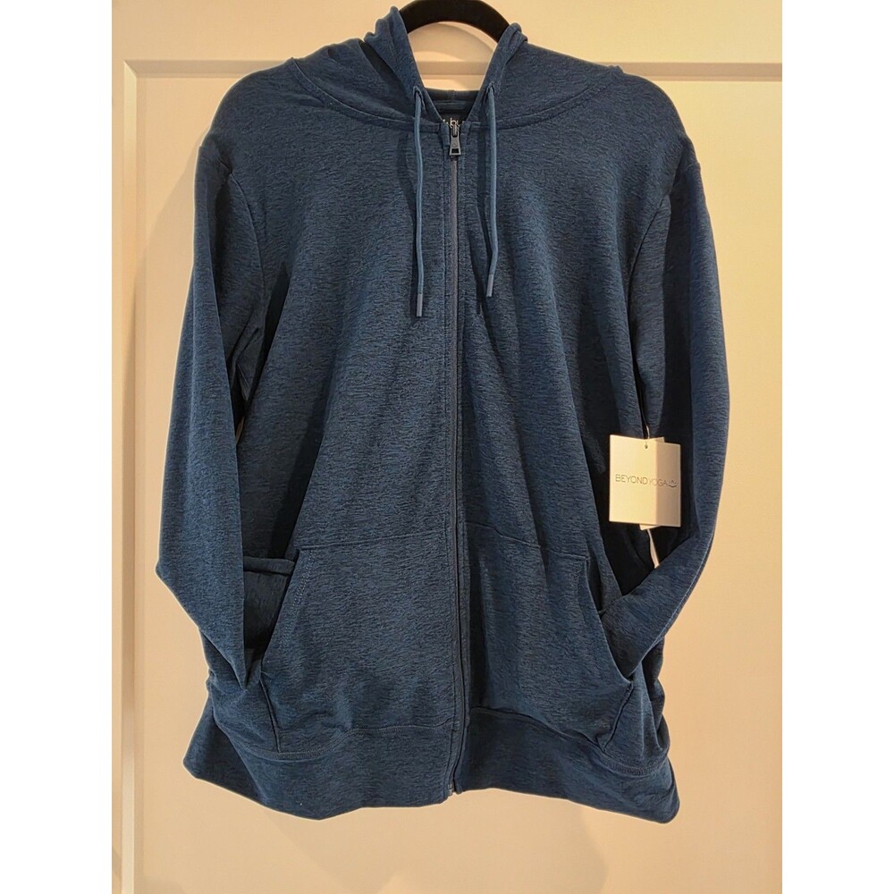 NWT Beyond Yoga Spacedye Full Zip Hoodie Beyond The Bump Rouched Sweatshirt Blue